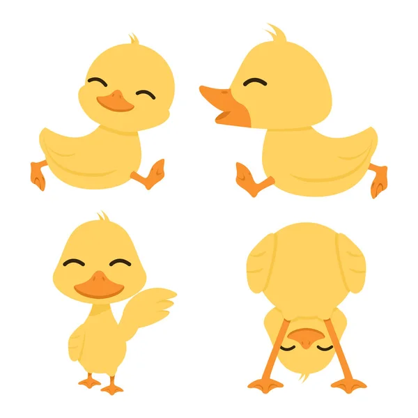 Niedliche Kleine Gelbe Enten Set — Stockvektor