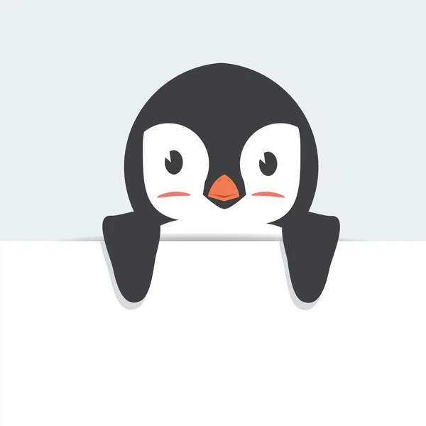 Bonito Pinguim Segurando Sinal Cartoon — Vetor de Stock