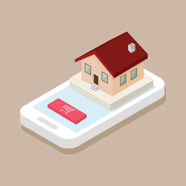 Isometric Shop House Mobile Phone — Stock Vector