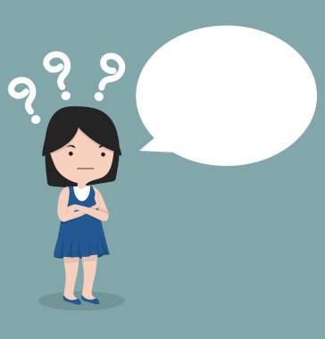 Girl Thinking with question mark clipart