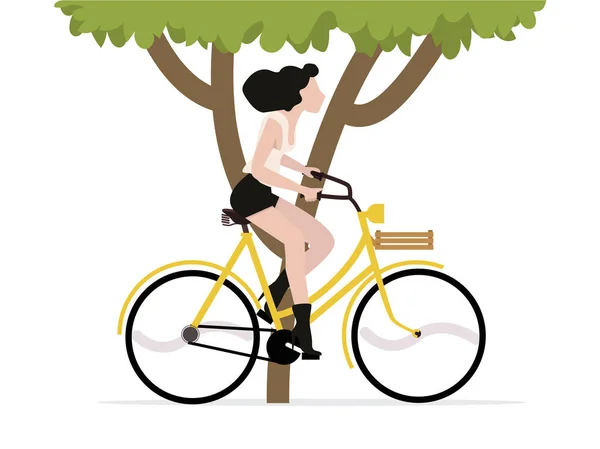 Woman Riding Bicycle Tree — Stock Vector