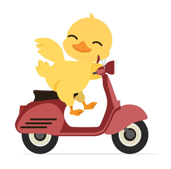 Personaje Del Pato Montando Una Motocicleta Roja — Vector de stock