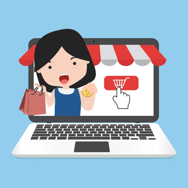 女の子とオンライン ショッピング概念 — ストックベクタ