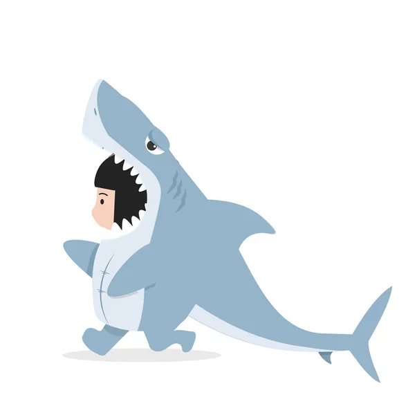 Personnages Enfants Costume Requin — Image vectorielle