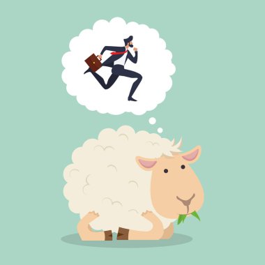 Sevimli koyun atlayan işadamı sayma çim yemek