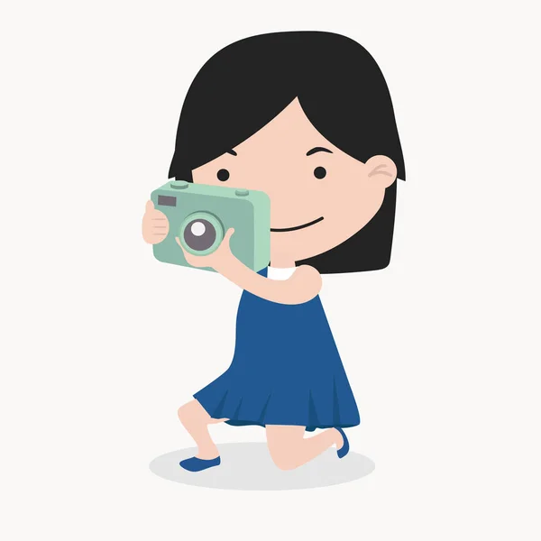 Niña Sonriente Tomar Una Fotografía Con Cámara Digital — Vector de stock