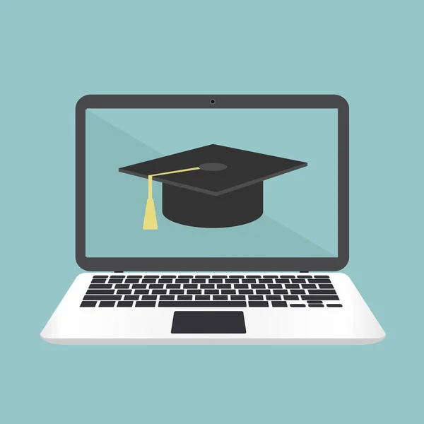 Concept Ordinateur Portable Learning Avec Chapeau Graduation — Image vectorielle