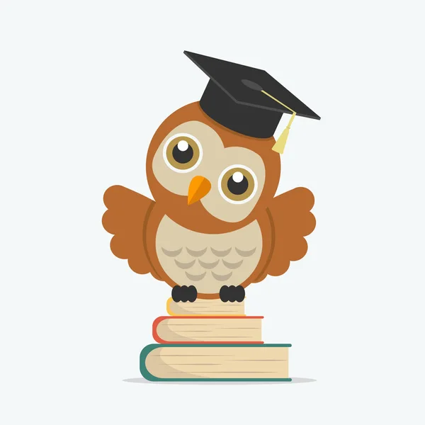 Cute Owl Books Graduate Cap Vector — Stock Vector