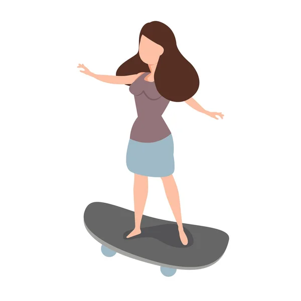 Skateboarder Mujer Montar Vector Skate — Vector de stock