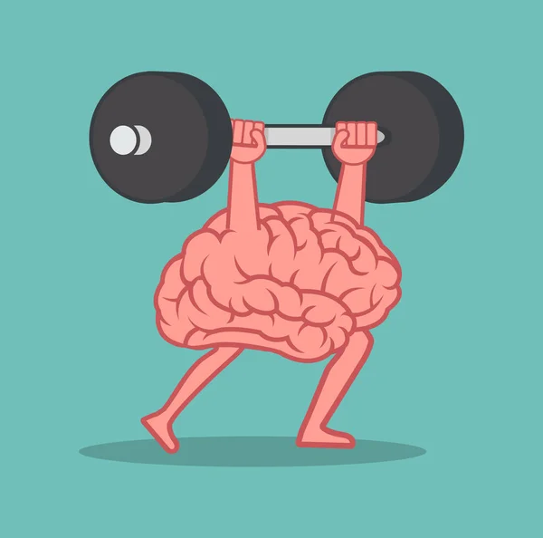 Brain Lifting Weights Head Cartoon — Stock Vector