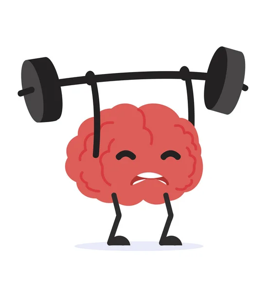 Human Brain Cartoon Lifting Weights — Stock Vector
