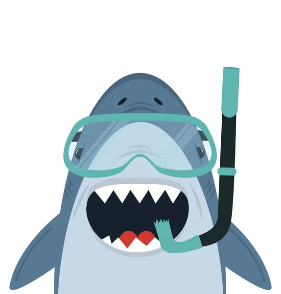 Cute White Shark Diving Equipment Vector — Stock Vector