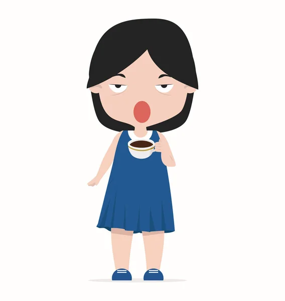 Schattig Meisje Met Kopje Koffie Cartoon — Stockvector