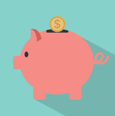 Piggy Bank ve uzun gölge ile sikke.