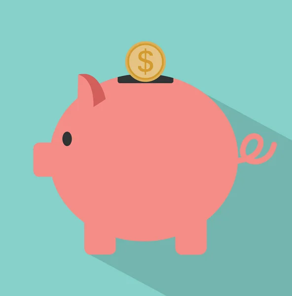 Piggy Bank Moneta Długim Cieniem — Wektor stockowy