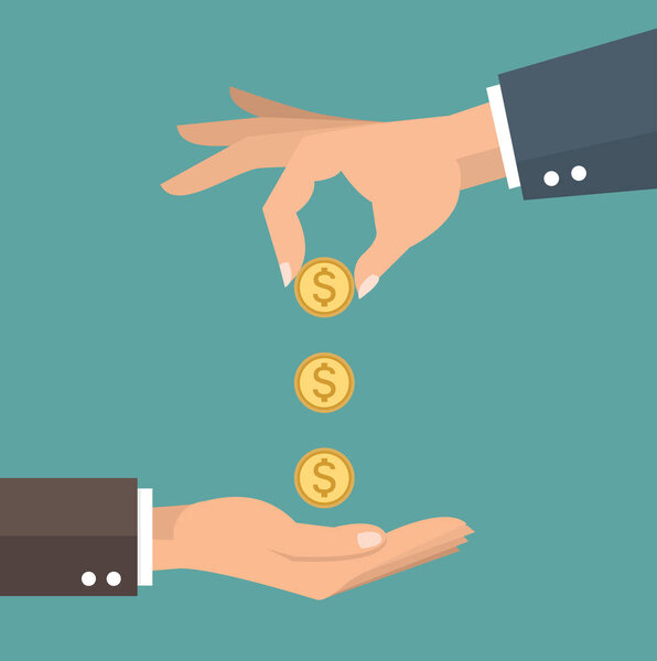 hands gives man a gold coin