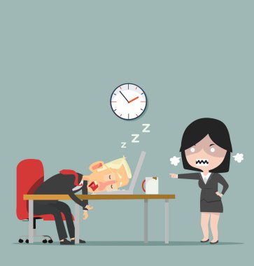 Kızgın patron iş yerinde uyuyan işadamı görmek