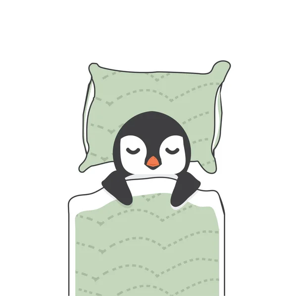 Lindo Pingüino Durmiendo Dibujos Animados Manta — Archivo Imágenes Vectoriales