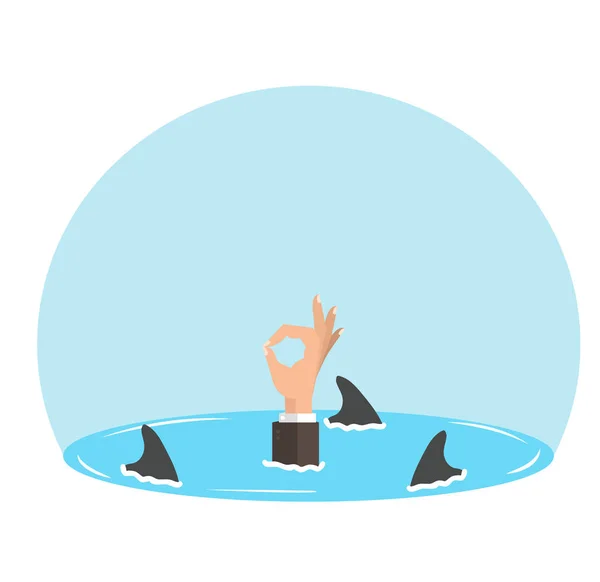 Mano Negocio Signo Con Aleta Tiburones — Vector de stock