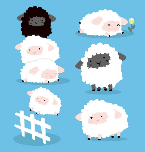 Cute Cartoon Sheeps Characters Set — Stock Vector