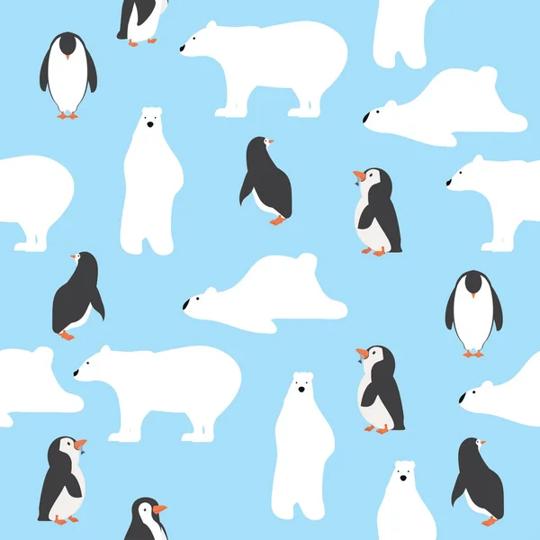 Милий Білі Ведмеді Пінгвінами Бездоганний Візерунок — стоковий вектор