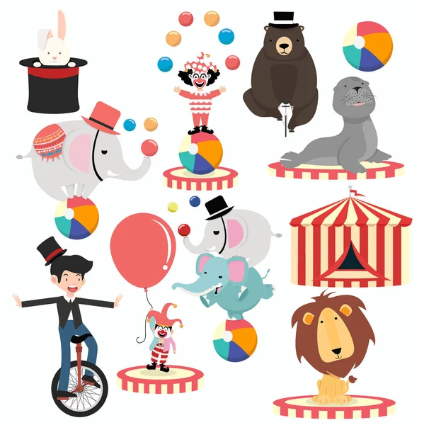 Encantador Circo Personagens Cartoon Conjunto Festival — Vetor de Stock