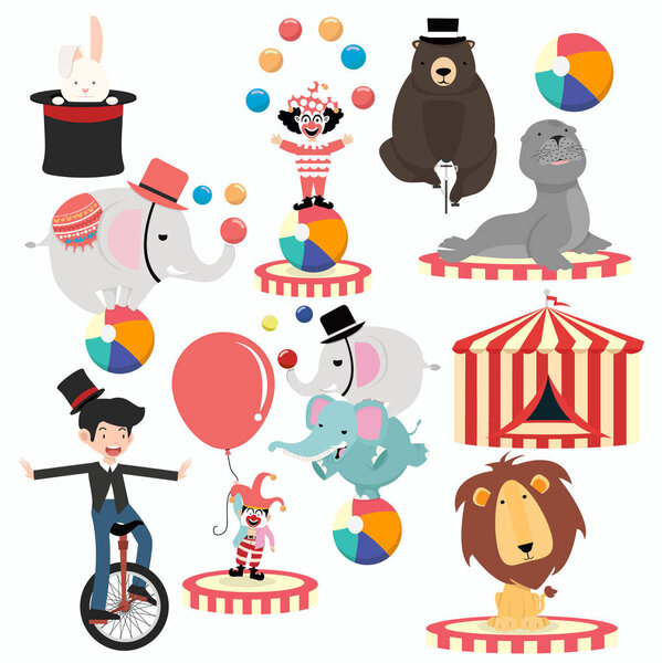 Lovely circus characters cartoon festival set