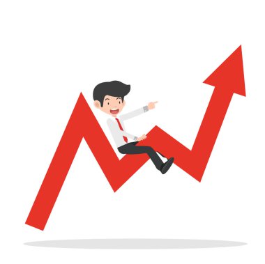 grafik ok üzerinde işadamı binmek yukarı gidiyor