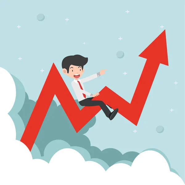 Hombre Negocios Sentado Flecha Del Gráfico Subiendo — Archivo Imágenes Vectoriales
