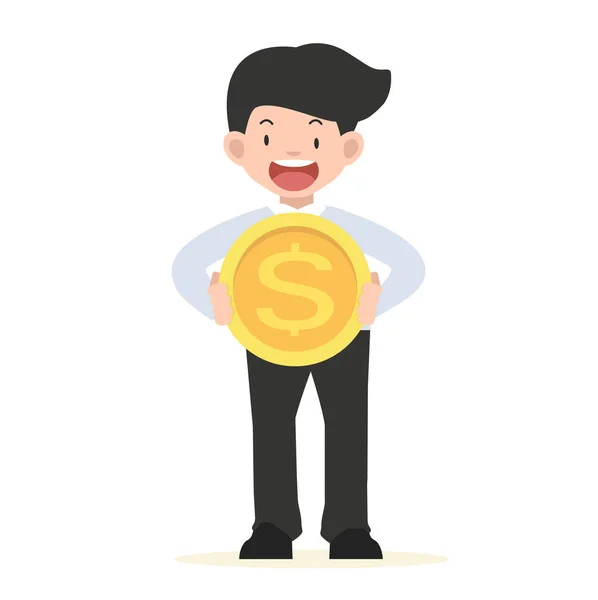 Businessman Holding Big Coin Concept — Stock Vector