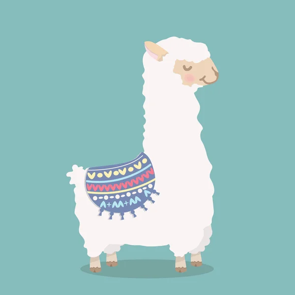 可爱有趣的羊驼蓬松卡通 — 图库矢量图片