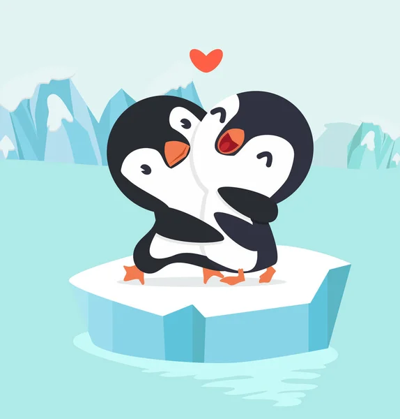 Para Pingwina Hug Biegunie Północnym Arctic — Wektor stockowy