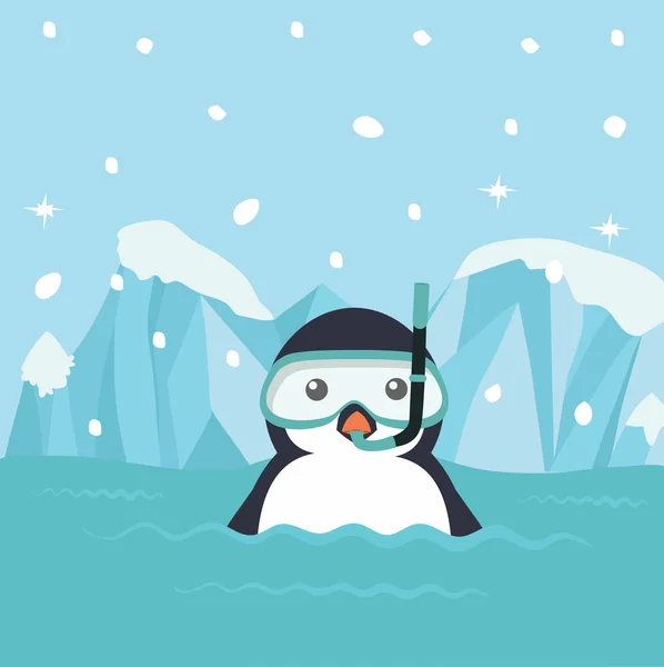 Pingvin Rajzfilm Búvárfelszereléssel — Stock Vector