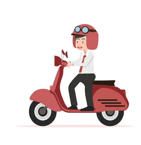 Бизнесмен Красном Мотоцикле Плоский Дизайн — стоковый вектор