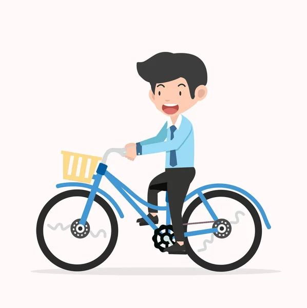 Mavi Retro Bisiklete Binen Işadamı — Stok Vektör