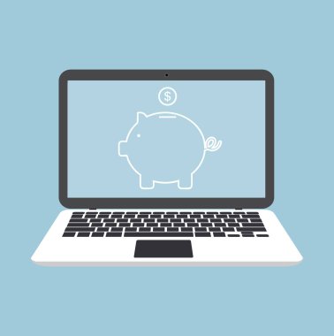 piggy bank simge konsept tasarımı ile dizüstü bilgisayar dizüstü bilgisayar