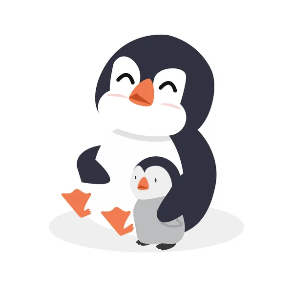 Abrazo Pingüino Dibujos Animados Con Pingüino Bebé — Vector de stock