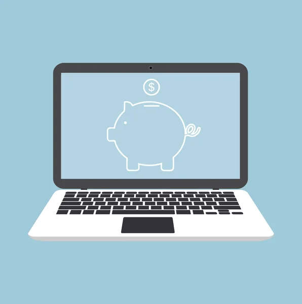Laptop Notebook Ikoną Piggy Bank Koncepcja Projekt — Wektor stockowy