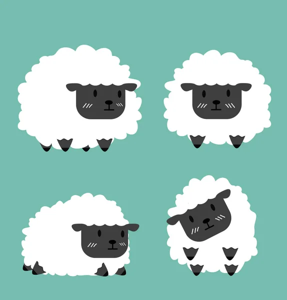 Mignon Petit Mouton Noir Vecteur Ensemble — Image vectorielle