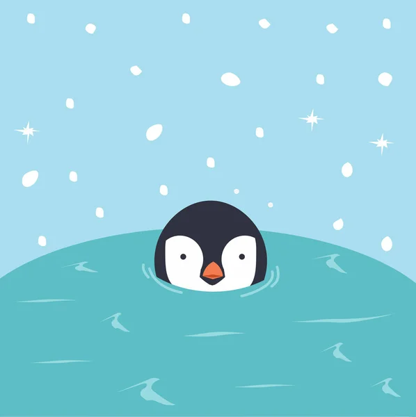 水の中で泳ぐペンギン漫画 — ストックベクタ