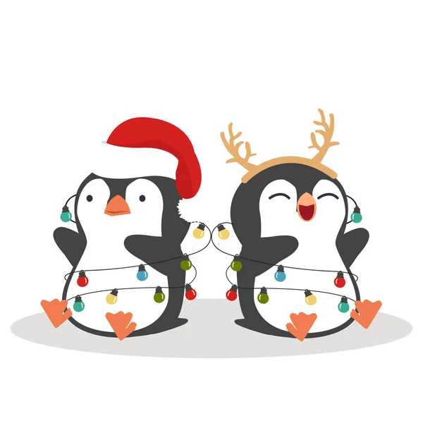 Lindos Pingüinos Deseando Una Feliz Navidad — Archivo Imágenes Vectoriales