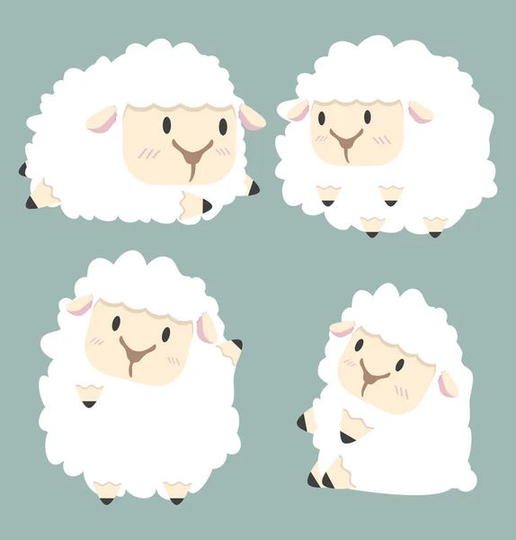 Niedliche Weiße Kleine Schafe Vektor Set — Stockvektor