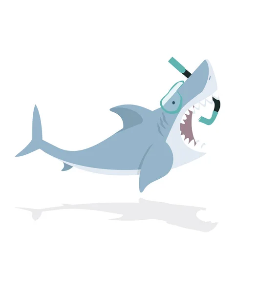 可爱的扁平鲨鱼张嘴与潜水设备 — 图库矢量图片