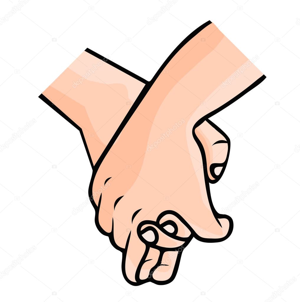 holding hands promise for friendship on white background