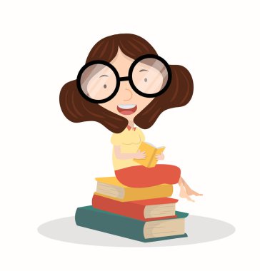 Bayan kitap kitap kitap üzerinde oturan okuma