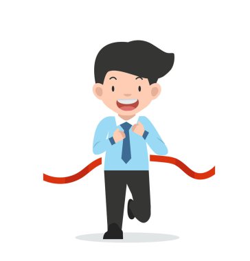 Bitiş çizgisini geçen iş adamı düz çizgi film çiziyor