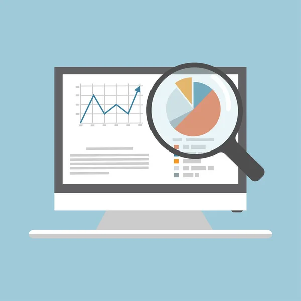 Computer Monitor Met Vergrootglas Data Analyse — Stockvector