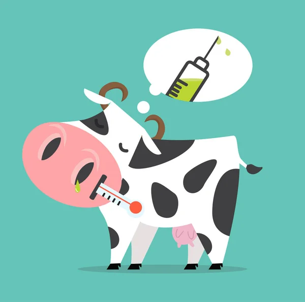 Vaca Doente Gripe Suína Uma Vacinação —  Vetores de Stock