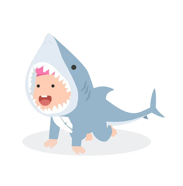 Personnages Bébé Fille Costume Requin — Image vectorielle