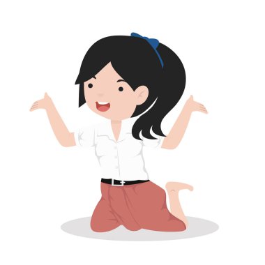 Kız öğrenci geleneksel Tayland dansçısına oturuyor.